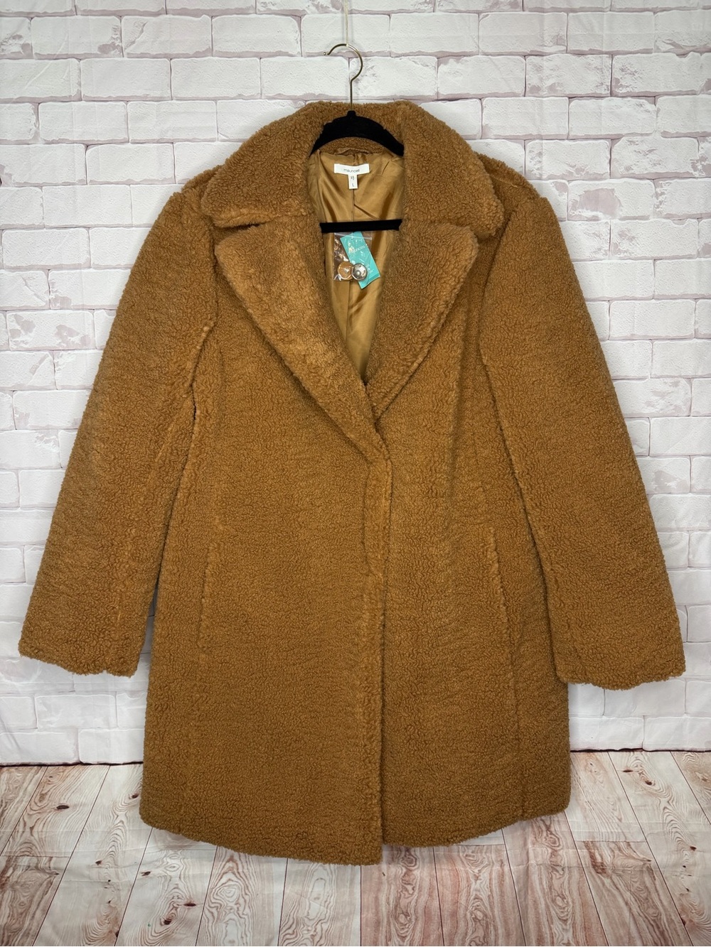 Maurices NWT Teddy Sherpa Coat Camel Brown Longline Size Large